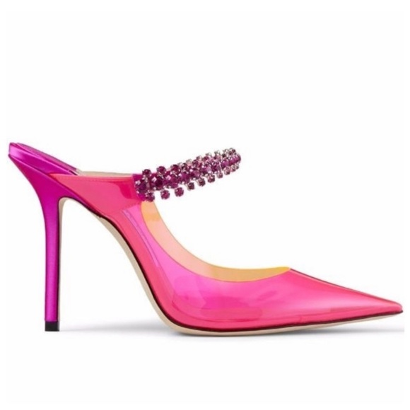 Jimmy Choo Bing 100 PVC Mules w/crystals (fits like a 36-36.5) Barbie pink *Auth - Picture 3 of 7